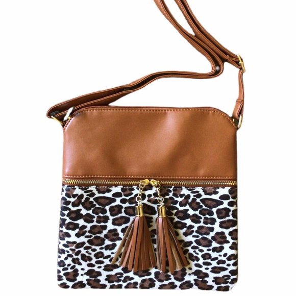 New Leopard Tassel Crossbody Bag - Black or Brown - Picture 1 of 3